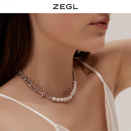 ZEGL设计师ot扣项链星星项链女小众设计感人造珍珠嘻哈锁骨链配饰 商品图4