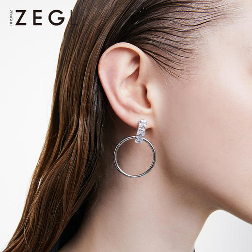 ZEGL几何圆圈耳环女韩国简约冷淡风气质耳钉925银针时尚网红耳饰 商品图1