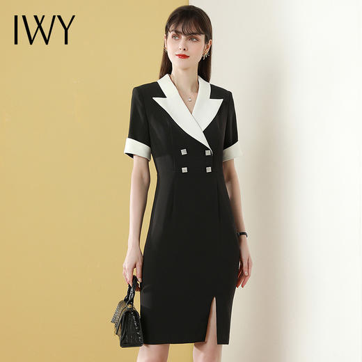 IWY/黑色西装连衣裙女显瘦双排扣经理工作服时尚气质短袖职业套裙
Q957 商品图1