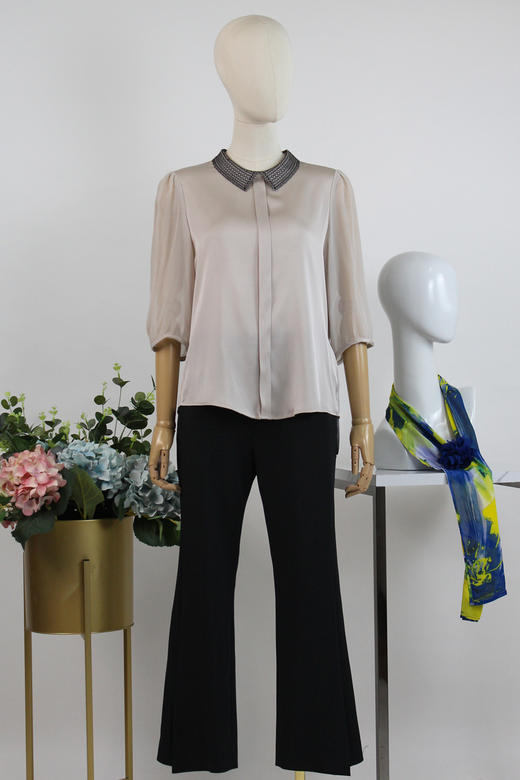 FOCALS福柯斯女装夏季新款真丝纯色套头通勤衬衫2Y6N128M1 商品图4