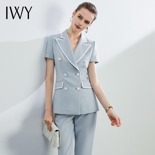 IWY/蓝色高端职业套装女时尚气质休闲短袖西装正装通勤工作西服
CP1167 商品图0