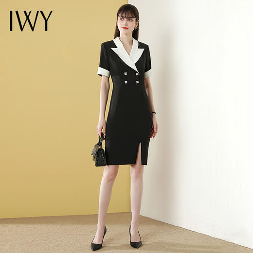 IWY/黑色西装连衣裙女显瘦双排扣经理工作服时尚气质短袖职业套裙
Q957 商品图2