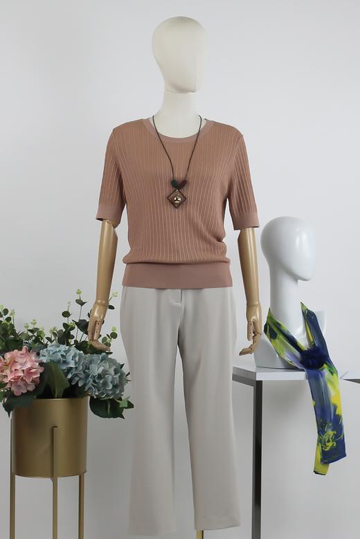 FOCALS女装夏季新款通勤百搭短袖圆领螺纹针织T恤上衣2YBT235P1 商品图5