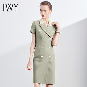 Q535 下午 夏季新款西装领连衣裙女夏短袖面试正装裙
