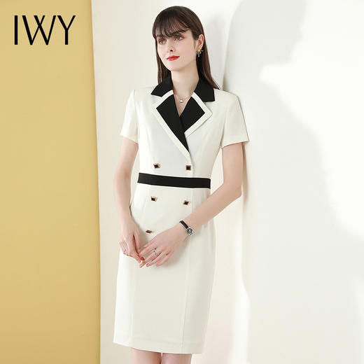 IWY/白色短袖连衣裙双排扣职业女西装裙套装高端办公室工作服
Q542-W 商品图1