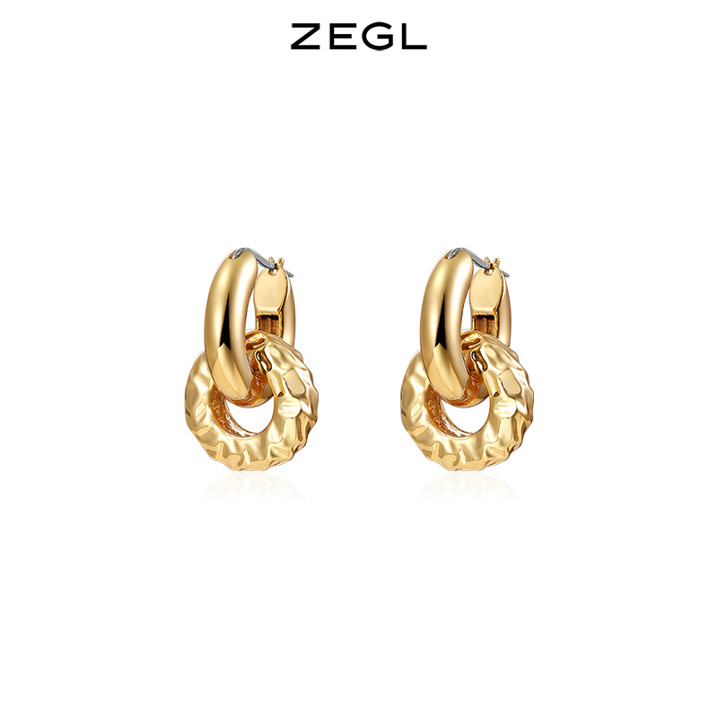 ZEGL金色环扣耳环耳扣女2021年新款潮法式复古耳钉小众网红耳饰品