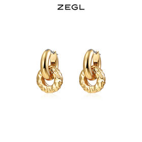 ZEGL金色环扣耳环耳扣女2021年新款潮法式复古耳钉小众网红耳饰品