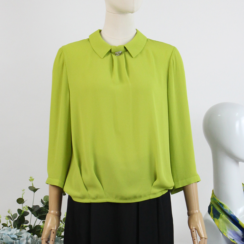 FOCALS福柯斯女装夏季新款翻领时尚气质纯色九分袖衬衫20BN101YG