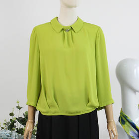 FOCALS福柯斯女装夏季新款翻领时尚气质纯色九分袖衬衫20BN101YG