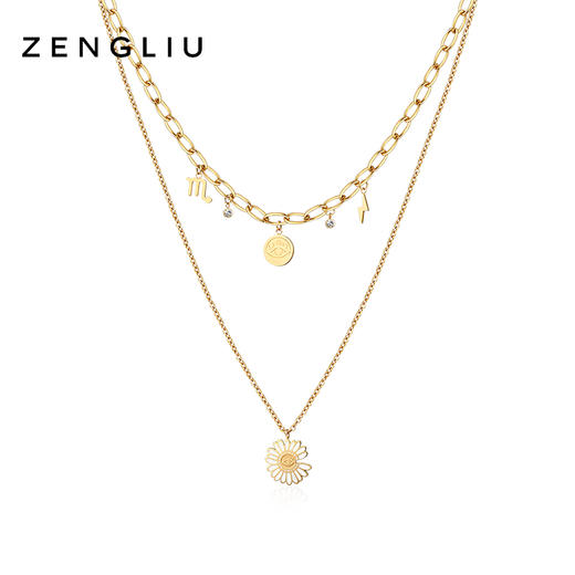 ZENGLIU设计师小雏菊双层硬币项链女ins冷淡风小众叠戴多层锁骨链 商品图1