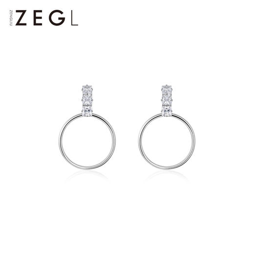 ZEGL几何圆圈耳环女韩国简约冷淡风气质耳钉925银针时尚网红耳饰 商品图0