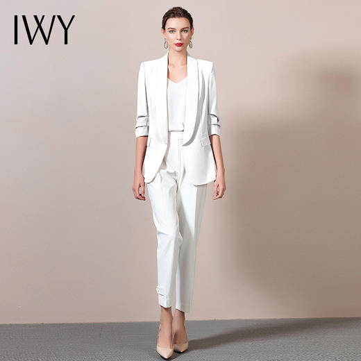 IWY/白色女西装套装短袖职业装时尚气质面试通勤正装修身工作西服
212061C1+212072P1（白） 商品图2