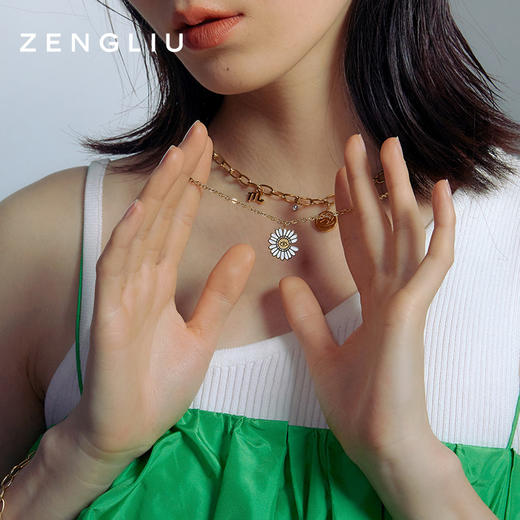 ZENGLIU设计师小雏菊双层硬币项链女ins冷淡风小众叠戴多层锁骨链 商品图3