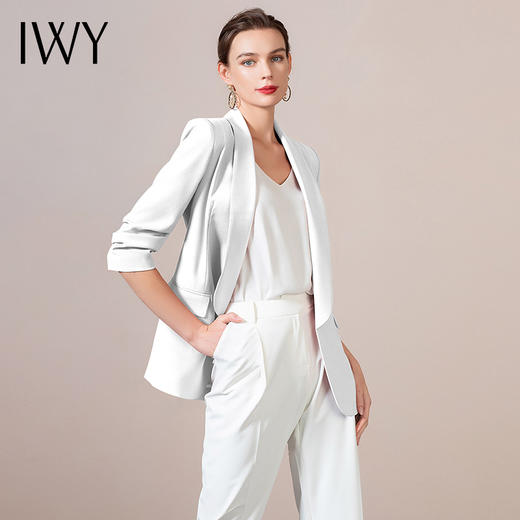 IWY/白色女西装套装短袖职业装时尚气质面试通勤正装修身工作西服
212061C1+212072P1（白） 商品图1