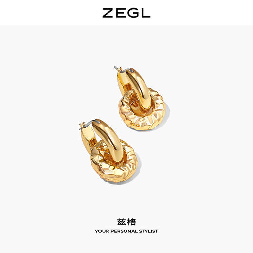 ZEGL金色环扣耳环耳扣女2021年新款潮法式复古耳钉小众网红耳饰品 商品图3