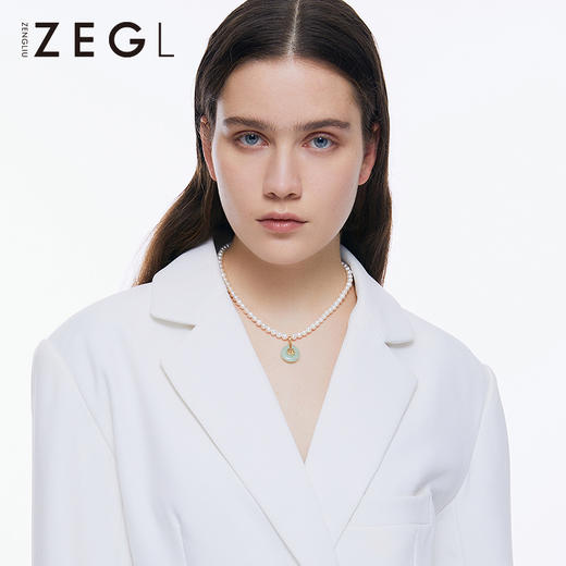 ZEGL天青玉盘淡水珍珠项链女轻奢小众高级感吊坠锁骨链送妈妈礼物 商品图3