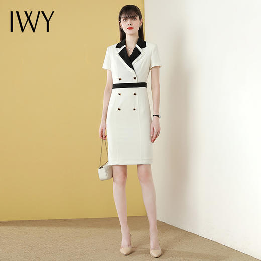 IWY/白色短袖连衣裙双排扣职业女西装裙套装高端办公室工作服
Q542-W 商品图2