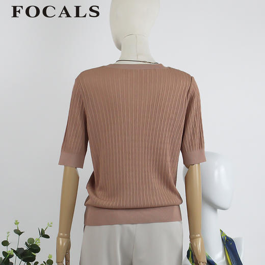 FOCALS女装夏季新款通勤百搭短袖圆领螺纹针织T恤上衣2YBT235P1 商品图2