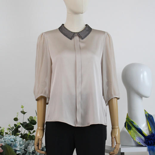 FOCALS福柯斯女装夏季新款真丝纯色套头通勤衬衫2Y6N128M1 商品图0