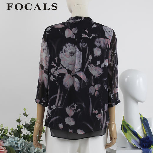 FOCALS福柯斯女装夏季新款时尚气质领带真丝印花衬衫RGBN285PV 商品图2