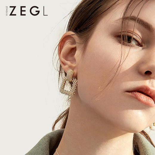 ZEGL法式复古仿珍珠方形耳环女轻奢气质优雅耳钉925银针春夏耳饰 商品图4