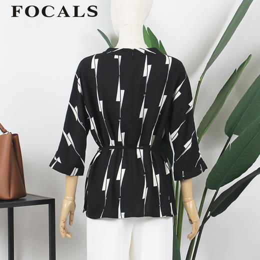 FOCALS福柯斯女装夏季新款圆领通勤七分袖印花衬衫YJAN023NW 商品图2