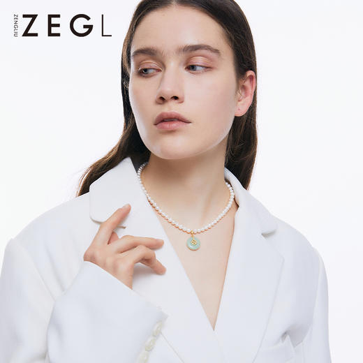 ZEGL天青玉盘淡水珍珠项链女轻奢小众高级感吊坠锁骨链送妈妈礼物 商品图1