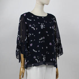 FOCALS福柯斯女装夏季新款桑蚕丝圆领宽松印花衬衫YBAN021BZ