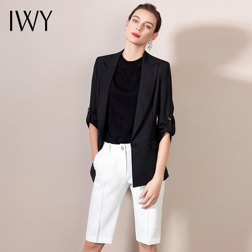 IWY/黑色西装套装女长袖女士正装职业西服亮面工装英伦风
212062C1+212071P5 商品图1