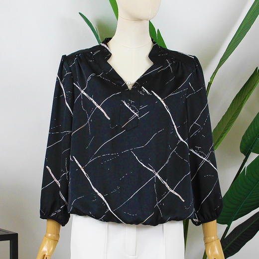 FOCALS福柯斯女装夏季新款小立领套头条纹印花衬衫YBAN005NS 商品图0