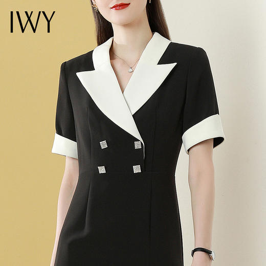 IWY/黑色西装连衣裙女显瘦双排扣经理工作服时尚气质短袖职业套裙
Q957 商品图4