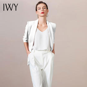 IWY/白色女西装套装短袖职业装时尚气质面试通勤正装修身工作西服
212061C1+212072P1（白）