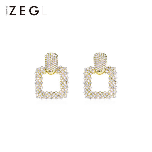 ZEGL法式复古仿珍珠方形耳环女轻奢气质优雅耳钉925银针春夏耳饰 商品图0