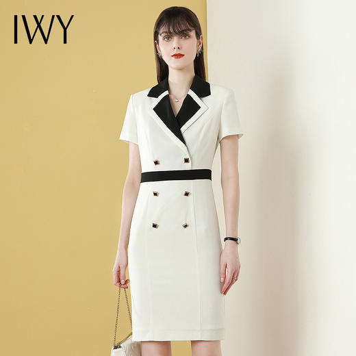 IWY/白色短袖连衣裙双排扣职业女西装裙套装高端办公室工作服
Q542-W 商品图0