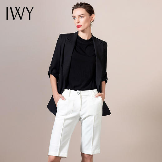 IWY/黑色西装套装女长袖女士正装职业西服亮面工装英伦风
212062C1+212071P5 商品图0