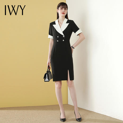 IWY/黑色西装连衣裙女显瘦双排扣经理工作服时尚气质短袖职业套裙
Q957 商品图3