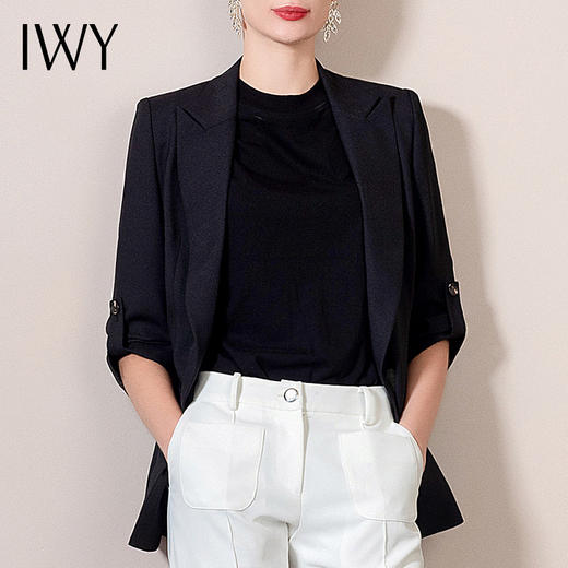 IWY/黑色西装套装女长袖女士正装职业西服亮面工装英伦风
212062C1+212071P5 商品图4