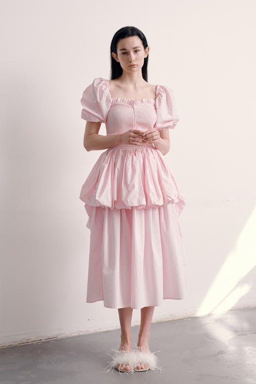 Puff-Sleeve Tiered Dress suit 商品图0