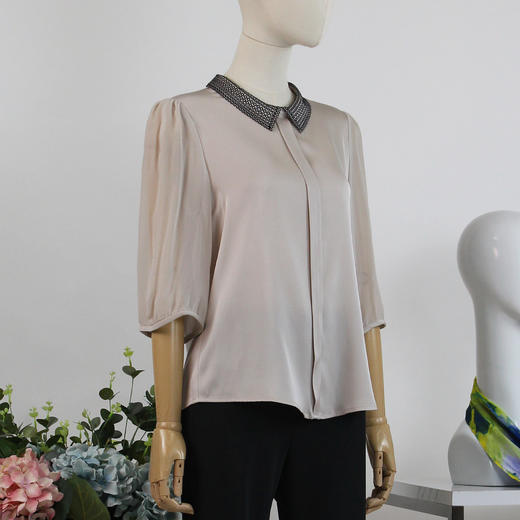 FOCALS福柯斯女装夏季新款真丝纯色套头通勤衬衫2Y6N128M1 商品图1