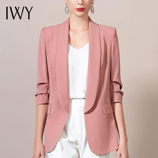 IWY/粉色西装套装女短袖职业装时尚气质面试通勤正装修身工作西服
212061C1+212072P1（粉） 商品图4