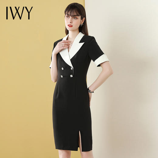IWY/黑色西装连衣裙女显瘦双排扣经理工作服时尚气质短袖职业套裙
Q957 商品图0