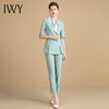 IWY/绿色短袖西装套装女薄款气质休闲商务名媛正装职业装212094C1+212094P1 商品缩略图2