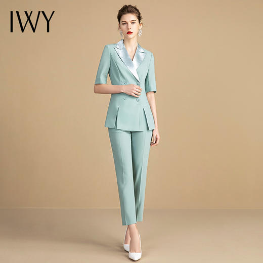 IWY/绿色短袖西装套装女薄款气质休闲商务名媛正装职业装212094C1+212094P1 商品图2