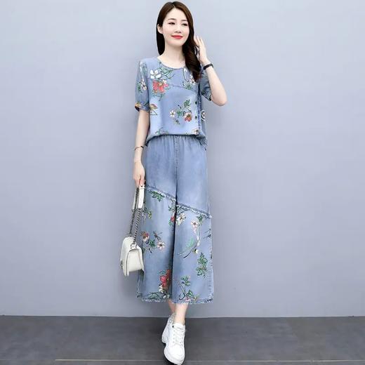 JY8900 2021夏季时尚简约大方气质优雅显瘦印花牛仔圆领舒适两件套 商品图1