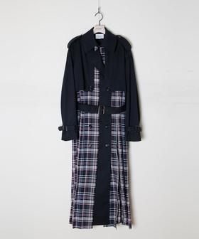 EZUMi 格纹百褶拼接风衣