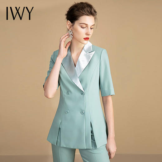 IWY/绿色短袖西装套装女薄款气质休闲商务名媛正装职业装212094C1+212094P1 商品图1