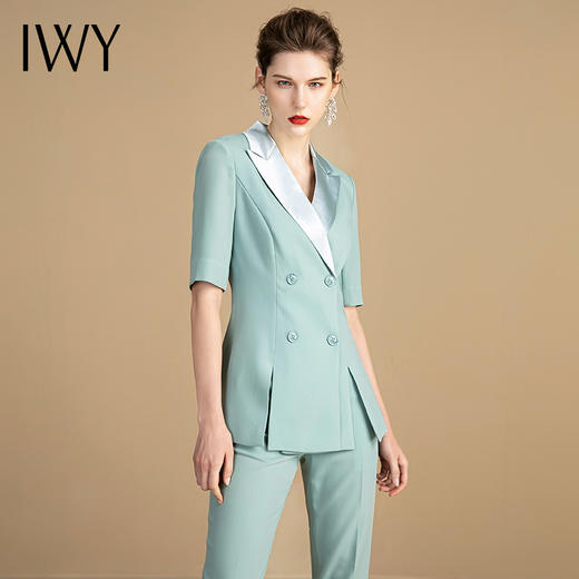 IWY/绿色短袖西装套装女薄款气质休闲商务名媛正装职业装212094C1+212094P1 商品图0