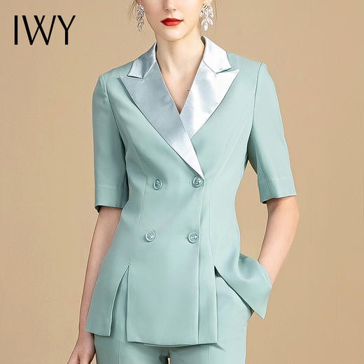 IWY/绿色短袖西装套装女薄款气质休闲商务名媛正装职业装212094C1+212094P1 商品图4