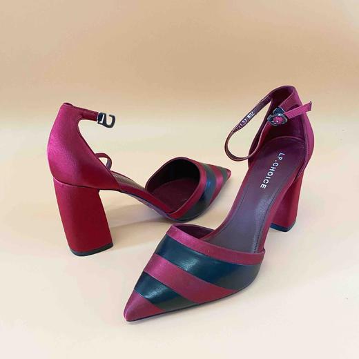 LF.CHOICE A018 丝绸牛皮拼接镂空凉鞋高跟鞋 商品图2