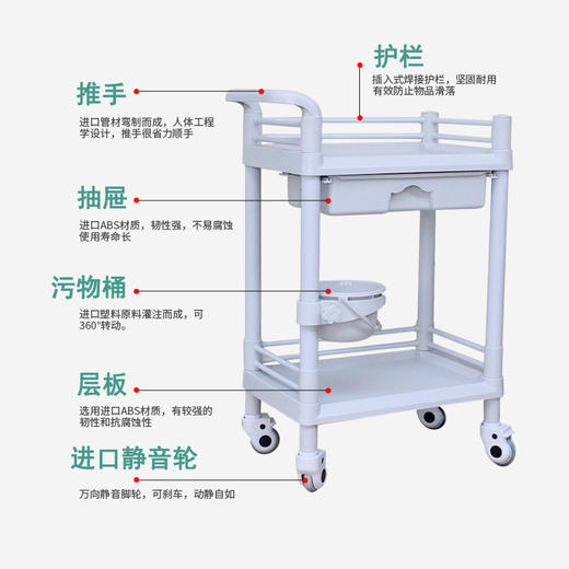 工作室中医室埋线疗法用小推车 带抽屉配圆桶 赠记号笔2支 商品图1